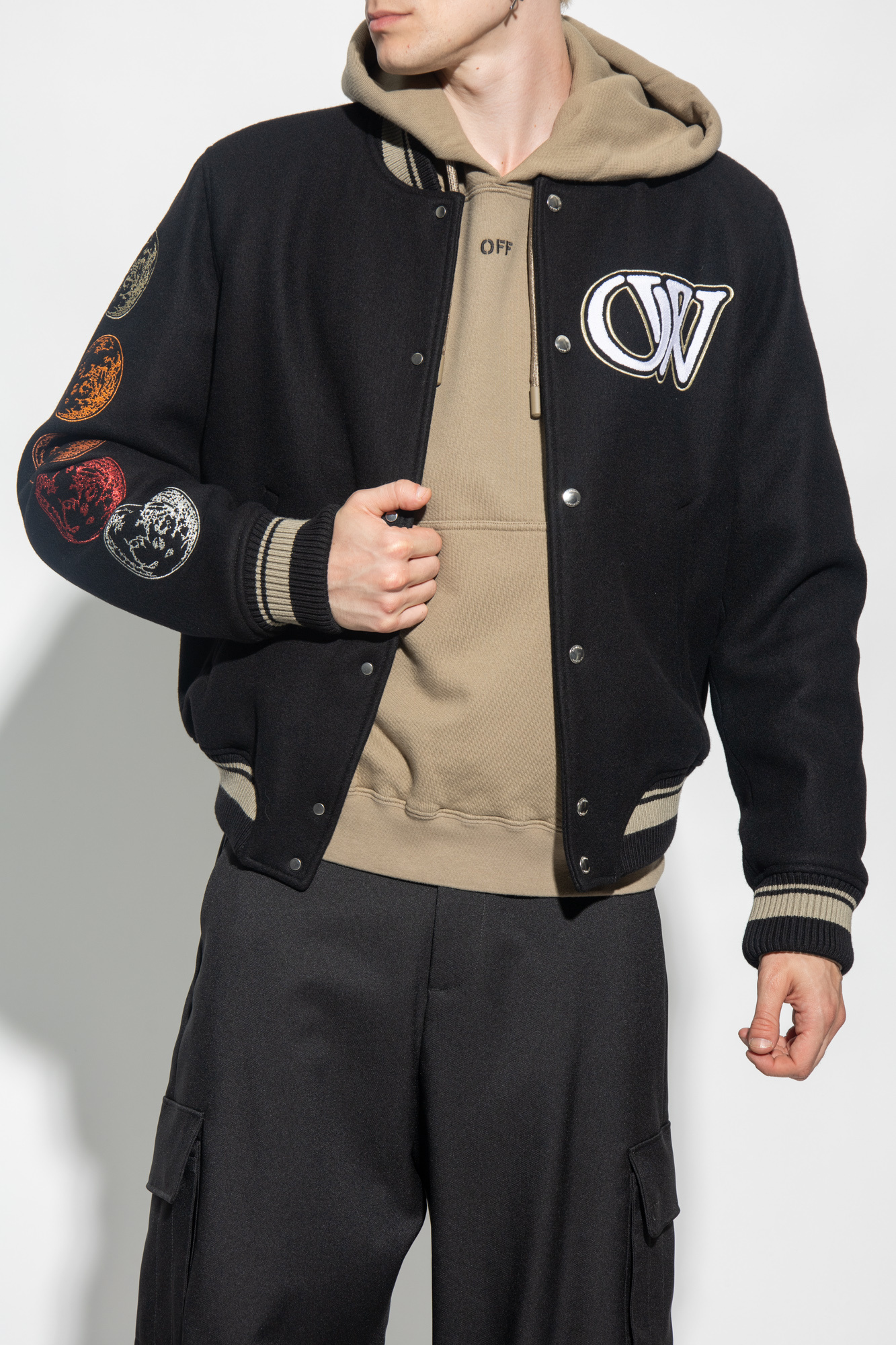 Off white varsity jacket on sale black